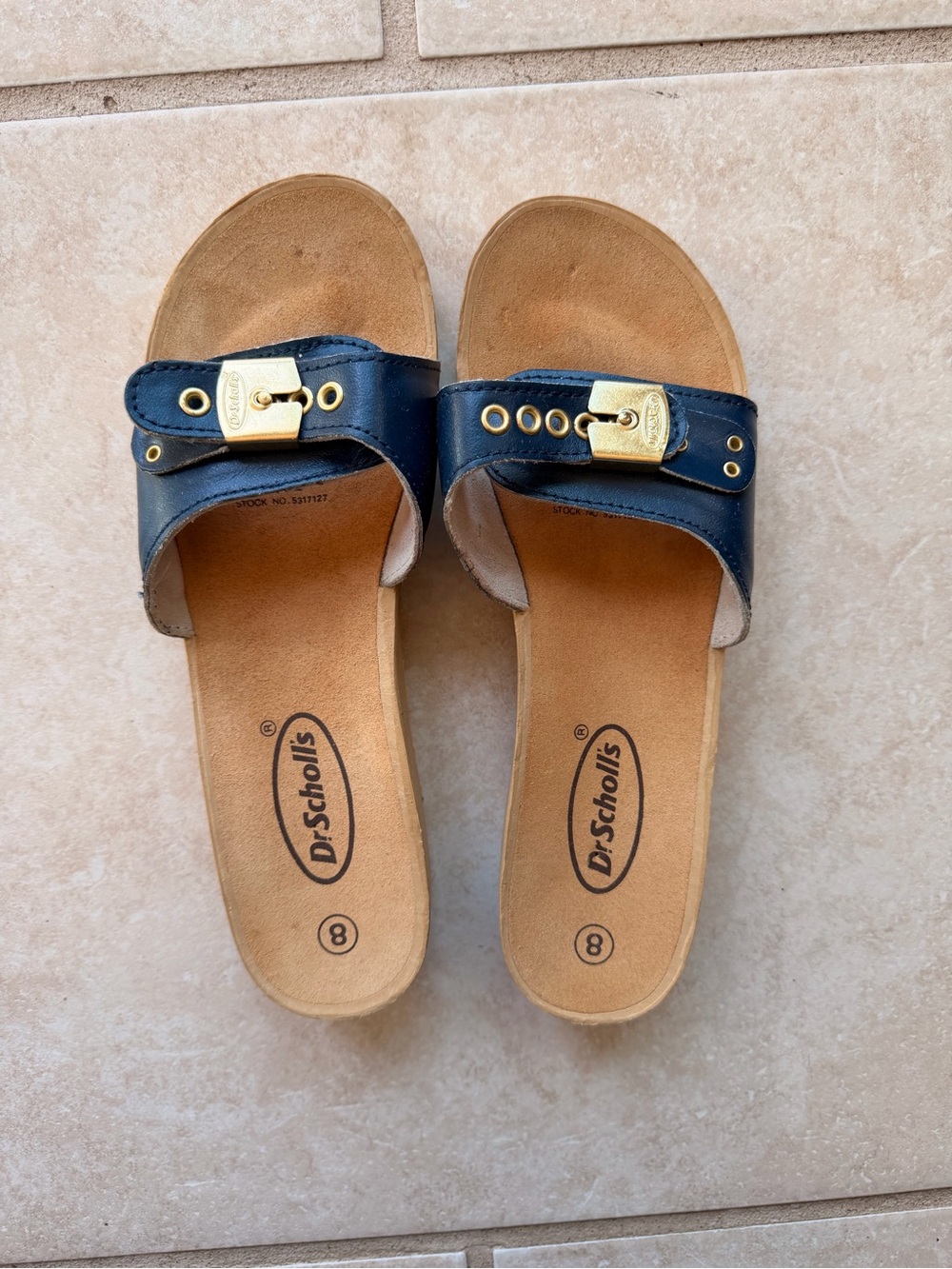 Dr. Scholl's Women's Navy Slide Sandals with Gold Accent - Picture 4 of 7